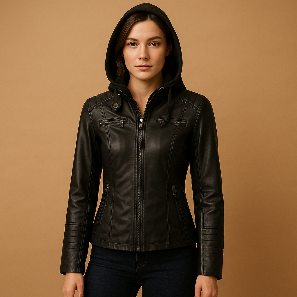 Grace Leather Jacket with Hood | Lorienna