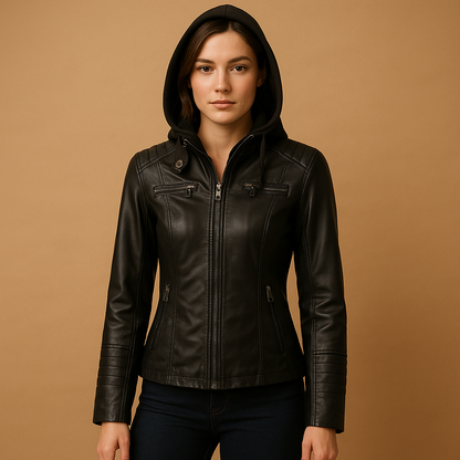 Grace Leather Jacket with Hood | Lorienna