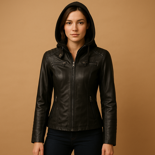 Grace Leather Jacket with Hood | Lorienna