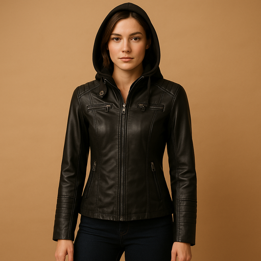 Grace Leather Jacket with Hood | Lorienna