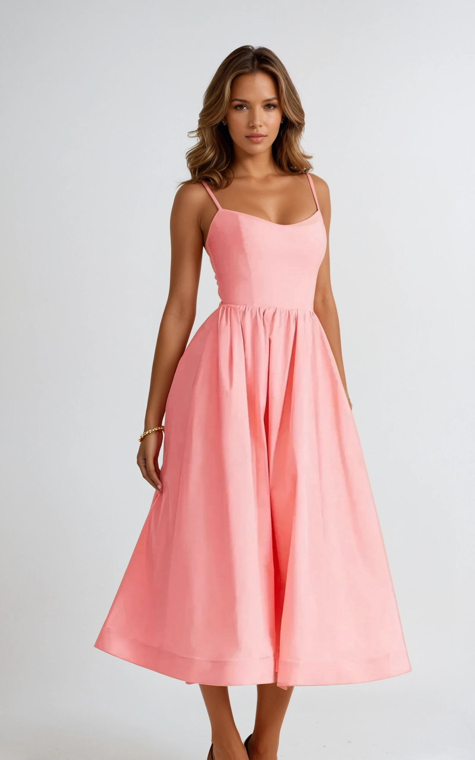 Roxanne Pink Cotton Corset Midi Dress