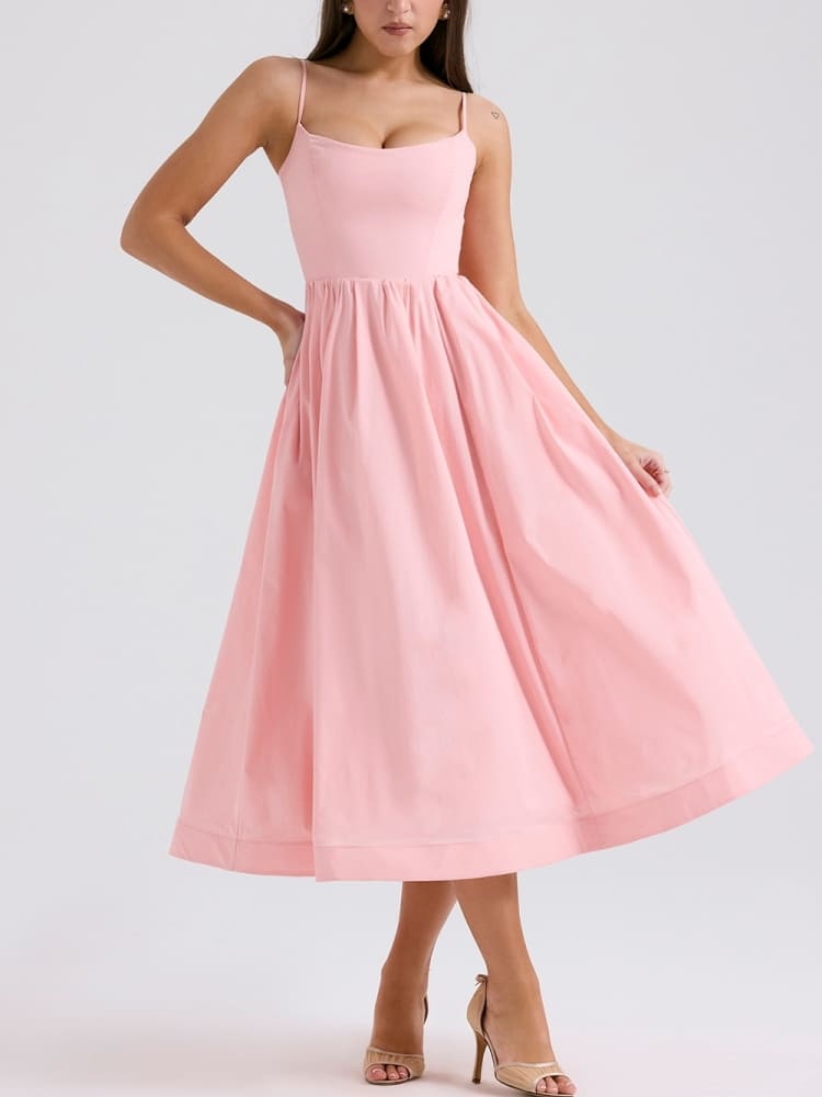 Roxanne Pink Cotton Corset Midi Dress