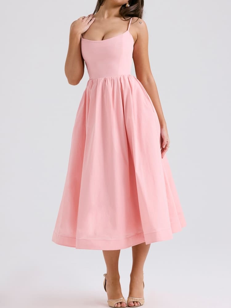 Roxanne Pink Cotton Corset Midi Dress