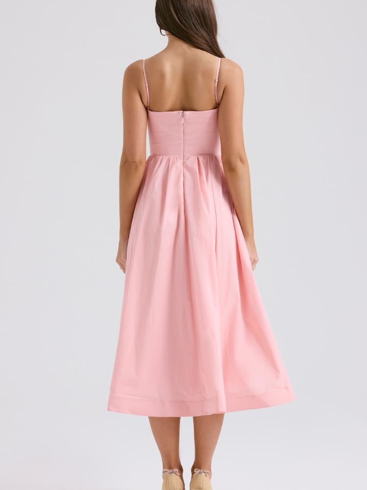 Roxanne Pink Cotton Corset Midi Dress