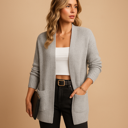 Clara Long V-Neck Knit Cardigan | Lorienna