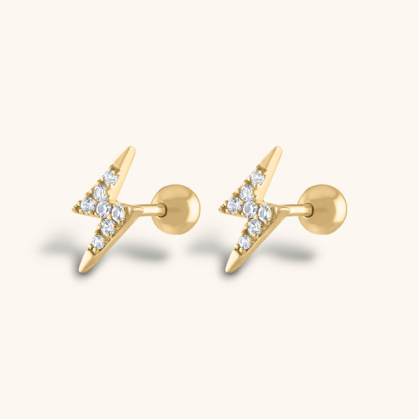 Pave Lightning Ball Back Earrings in 14k gold plated