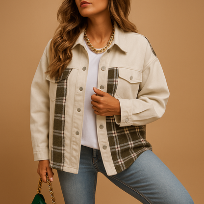 Hazel Plaid Denim-Look Jacket | Lorienna