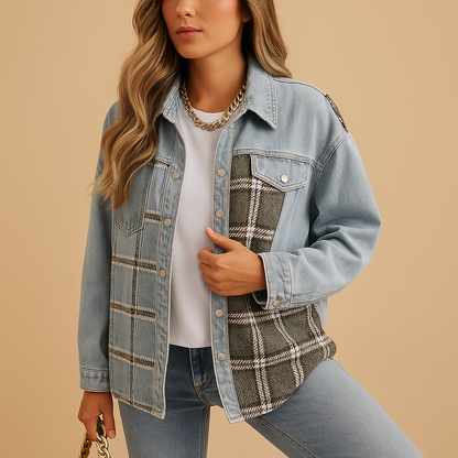 Hazel Plaid Denim-Look Jacket | Lorienna