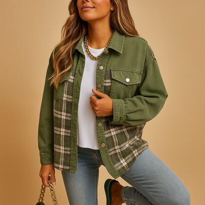 Hazel Plaid Denim-Look Jacket | Lorienna