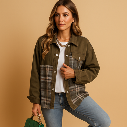 Hazel Plaid Denim-Look Jacket | Lorienna