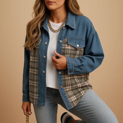 Hazel Plaid Denim-Look Jacket | Lorienna