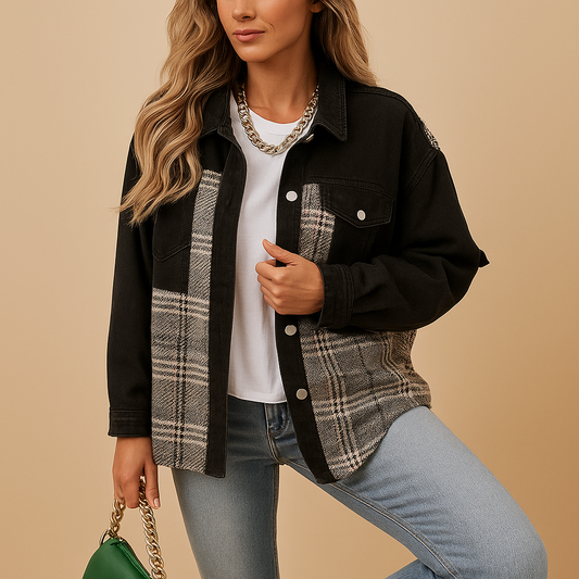 Hazel Plaid Denim-Look Jacket | Lorienna