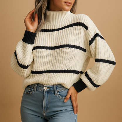 Julia Striped Knitted High-Neck Sweater | Lorienna