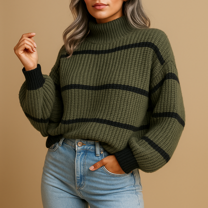 Julia Striped Knitted High-Neck Sweater | Lorienna