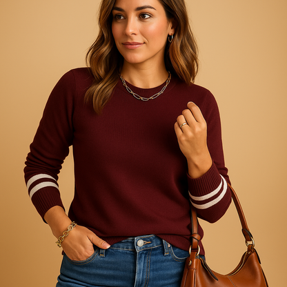 Striped sleeve knit sweater for women | Lorienna