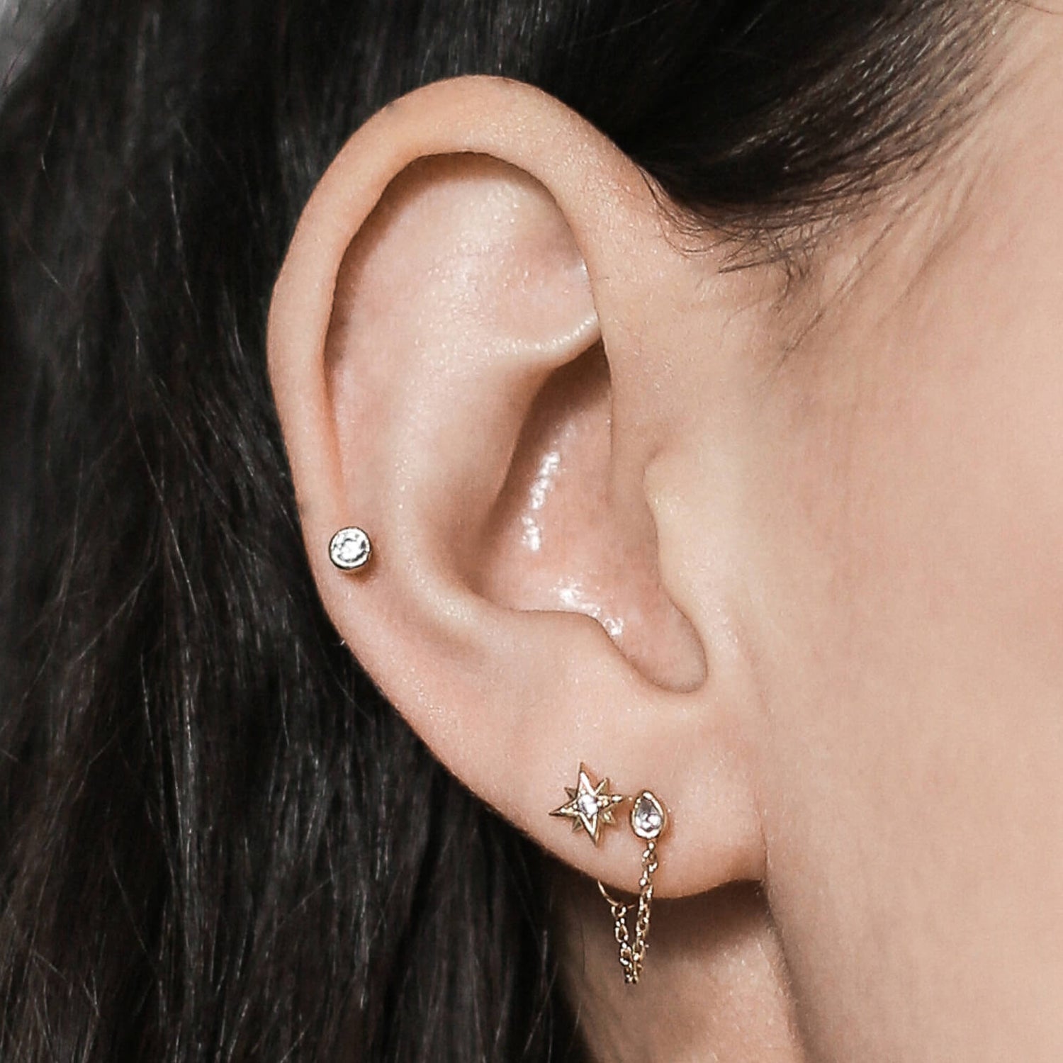 Celestial Crystal Bezel Solitaire Threaded Flat Back Earring